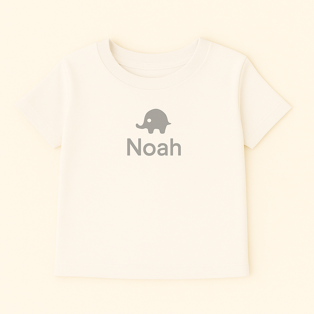 Kinder T-Shirt mit Elefantenmotiv & Name (100% Baumwolle)