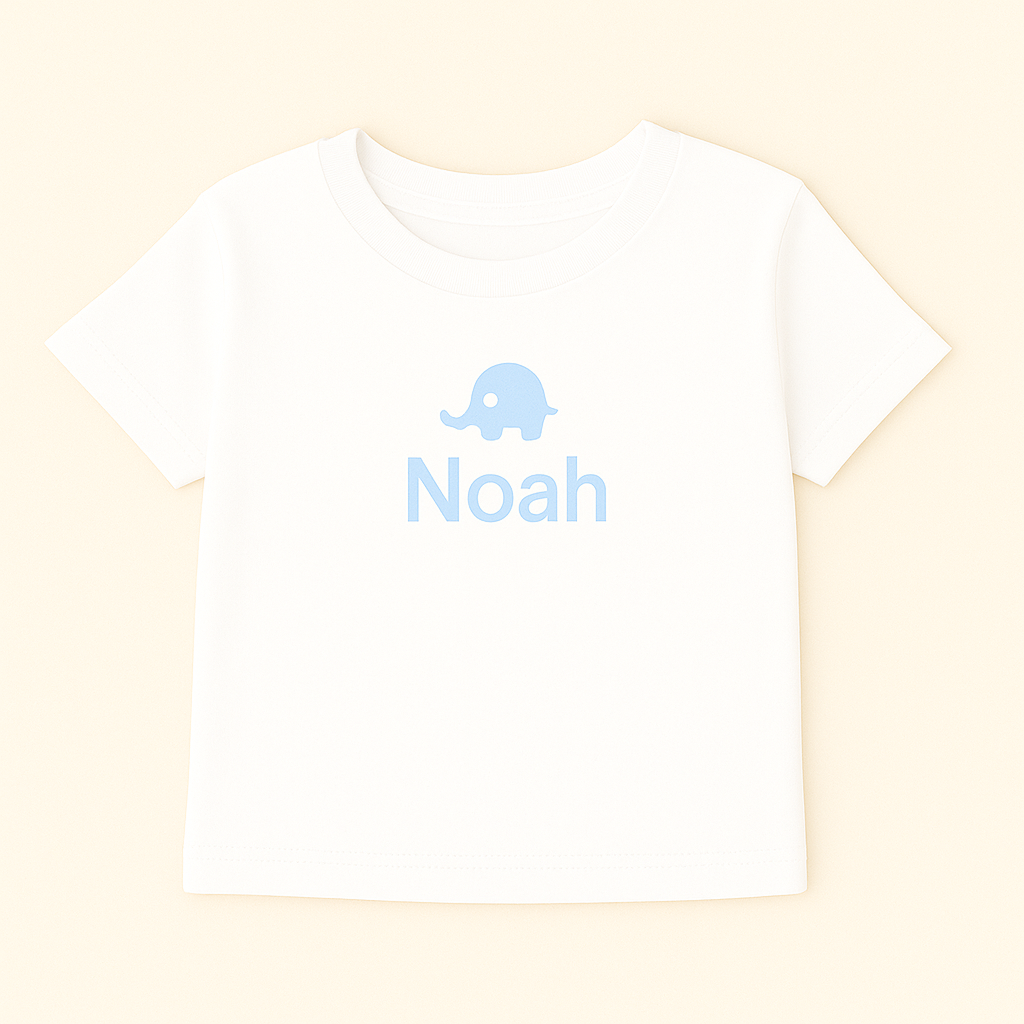 Kinder T-Shirt mit Elefantenmotiv & Name (100% Baumwolle)
