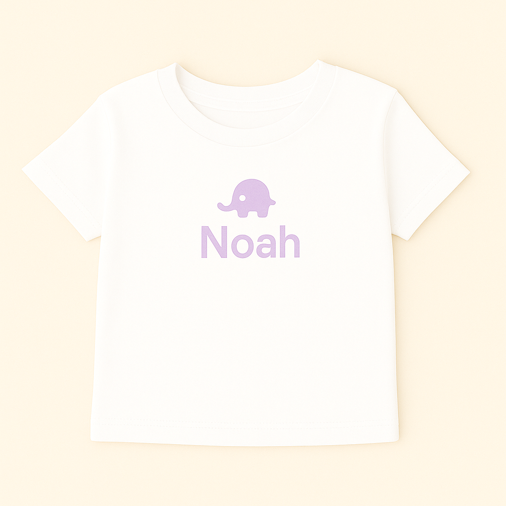 Kinder T-Shirt mit Elefantenmotiv & Name (100% Baumwolle)