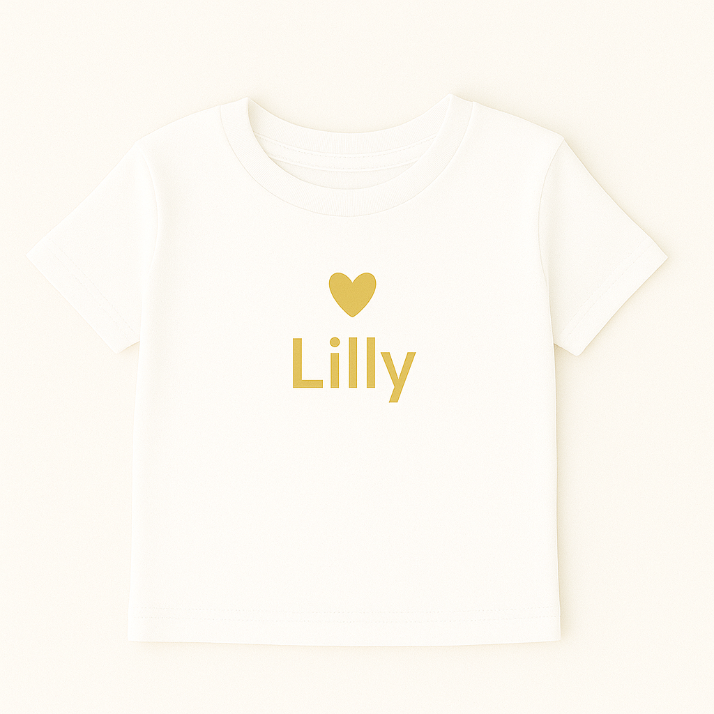 Kinder T-Shirt mit Herzmotiv & Name (100% Baumwolle)