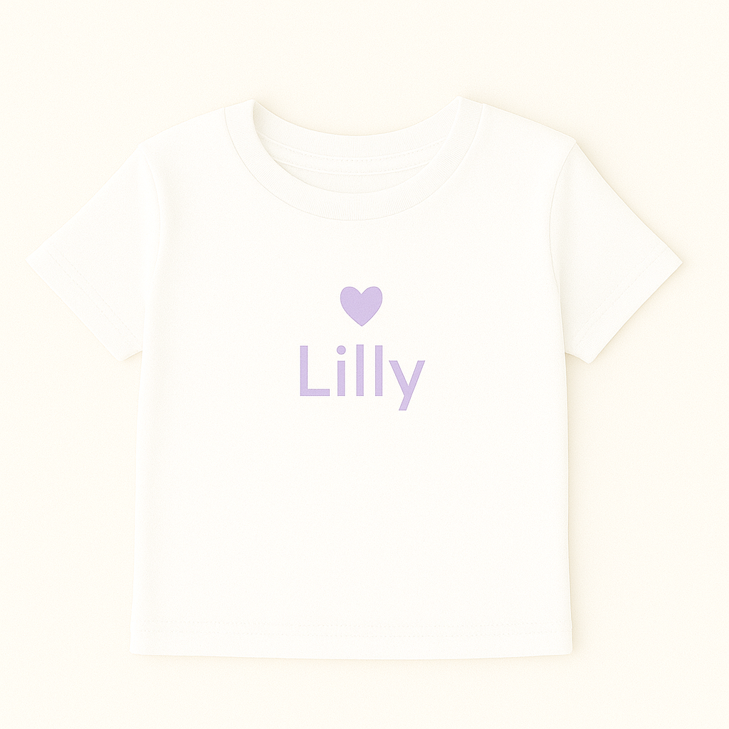 Kinder T-Shirt mit Herzmotiv & Name (100% Baumwolle)