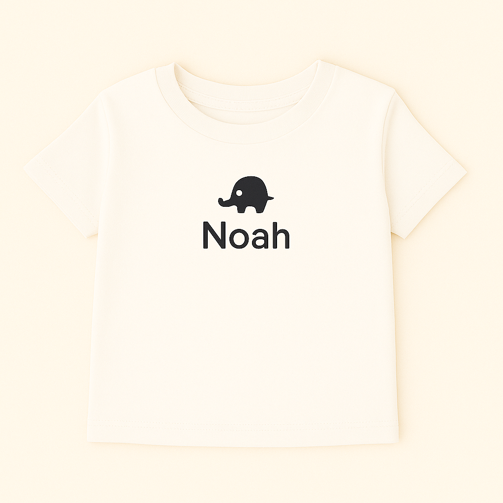 Kinder T-Shirt mit Elefantenmotiv & Name (100% Baumwolle)