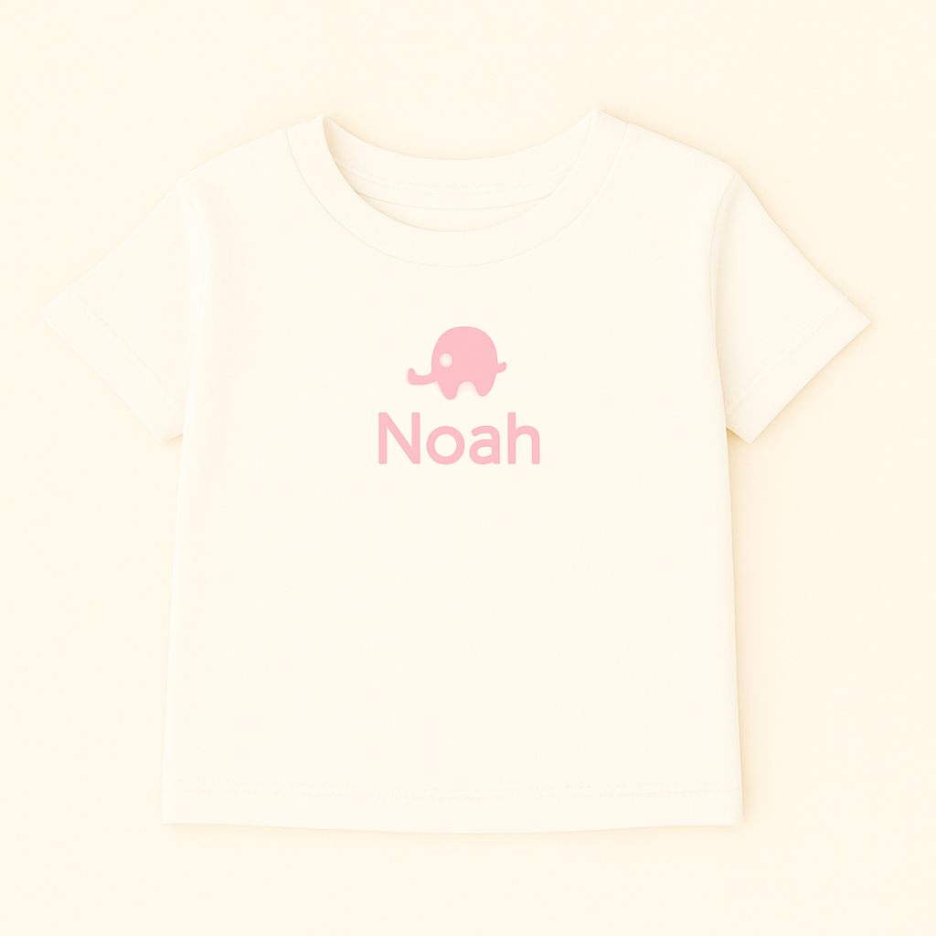 Kinder T-Shirt mit Elefantenmotiv & Name (100% Baumwolle)