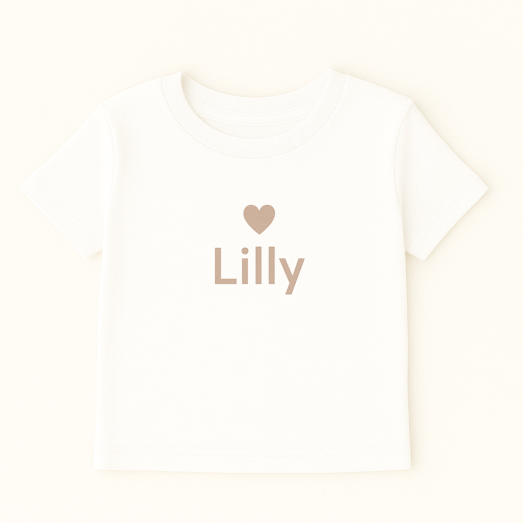 Kinder T-Shirt mit Herzmotiv & Name (100% Baumwolle)