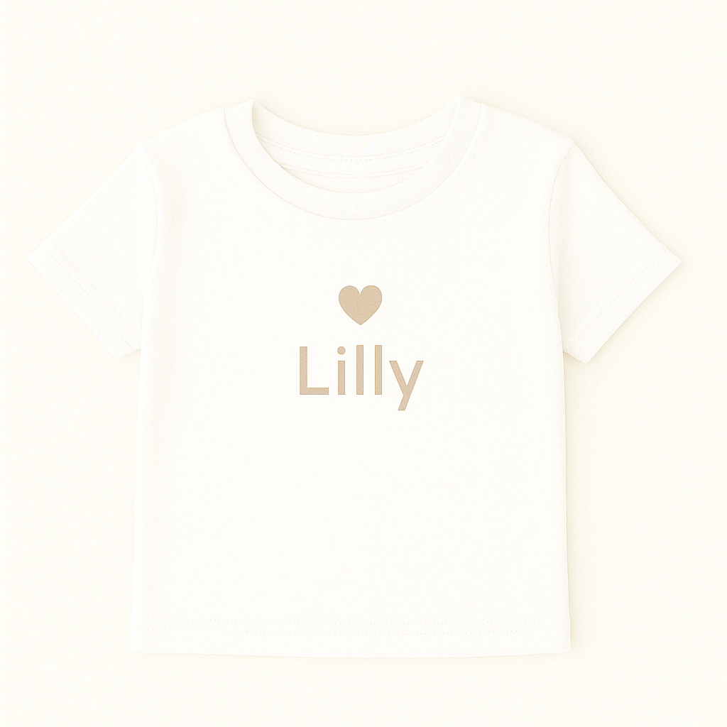 Kinder T-Shirt mit Herzmotiv & Name (100% Baumwolle)