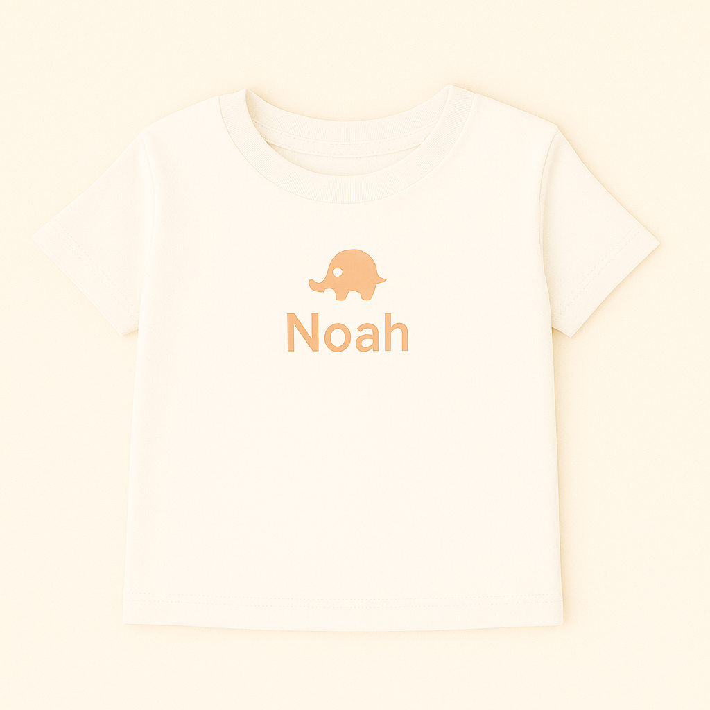 Kinder T-Shirt mit Elefantenmotiv & Name (100% Baumwolle)