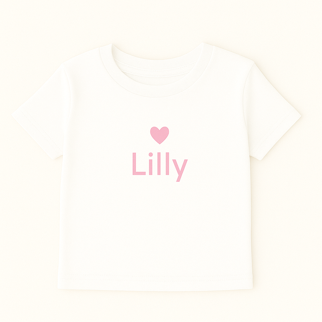 Kinder T-Shirt mit Herzmotiv & Name (100% Baumwolle)