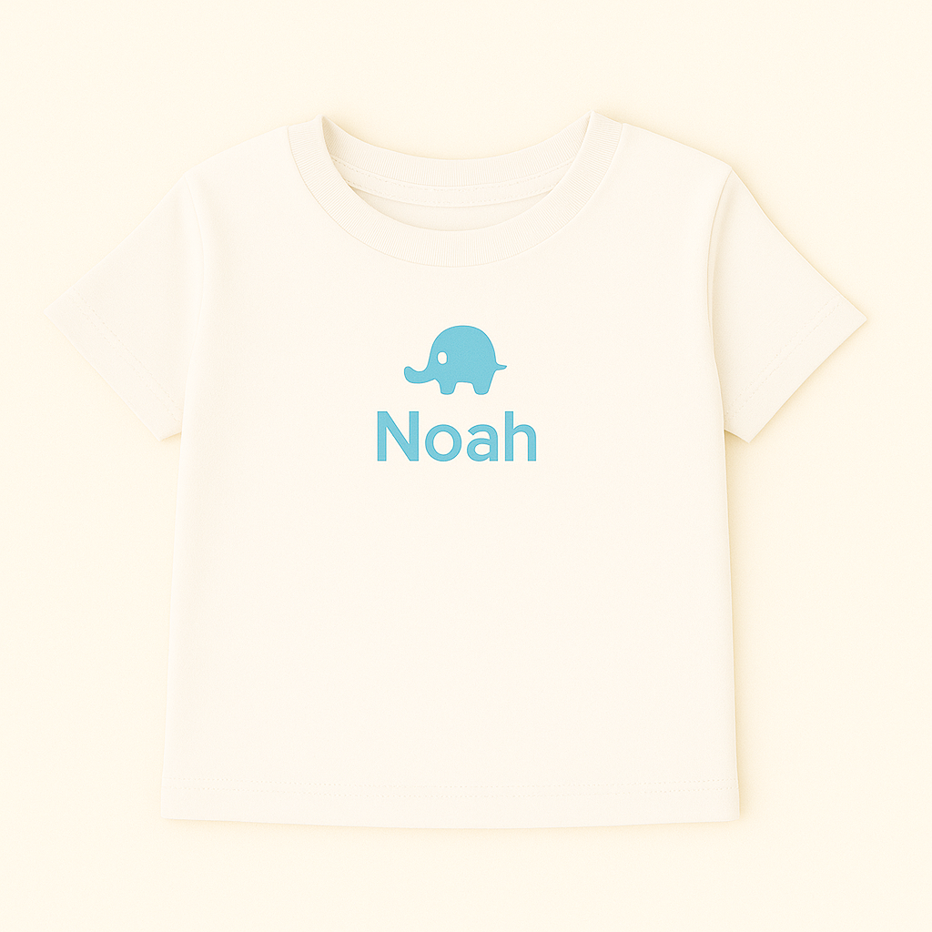Kinder T-Shirt mit Elefantenmotiv & Name (100% Baumwolle)