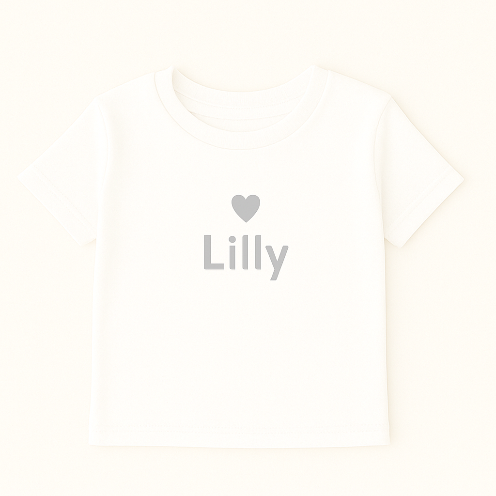 Kinder T-Shirt mit Herzmotiv & Name (100% Baumwolle)