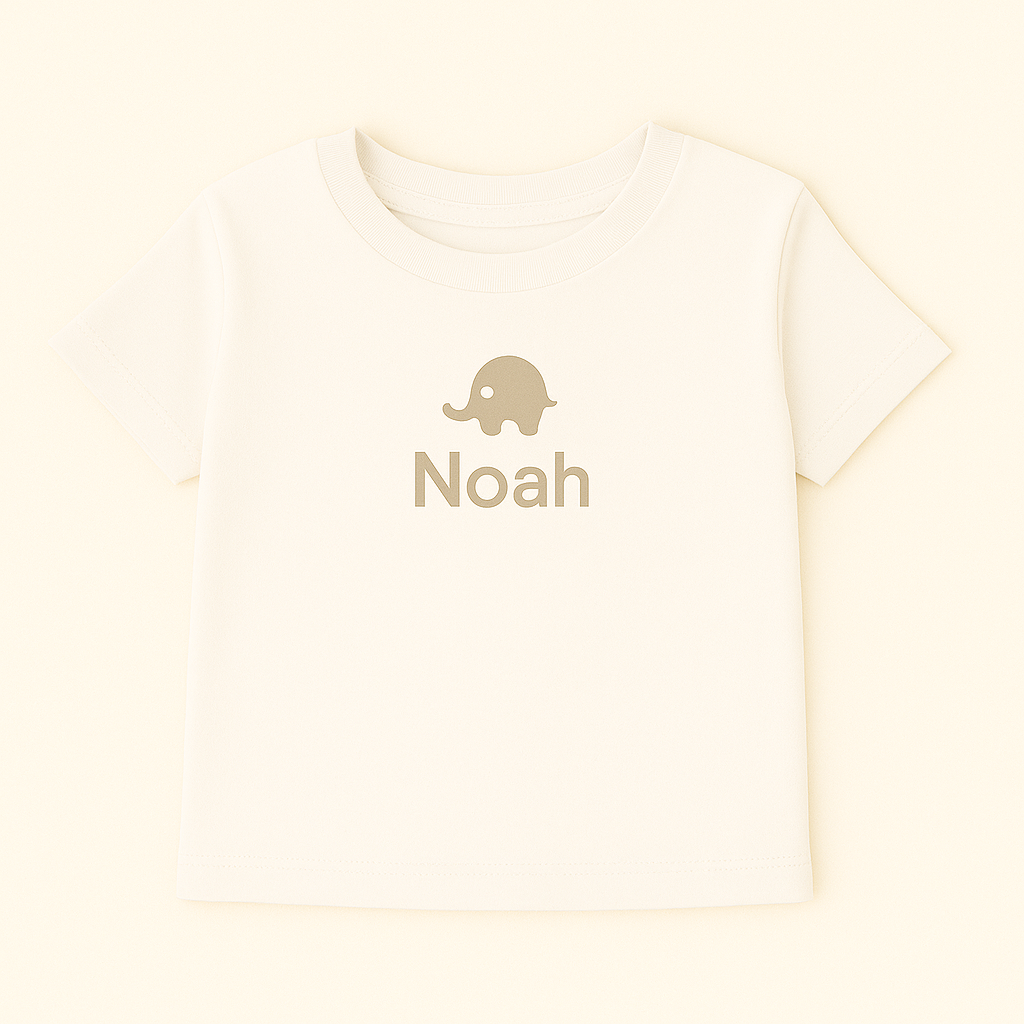 Kinder T-Shirt mit Elefantenmotiv & Name (100% Baumwolle)