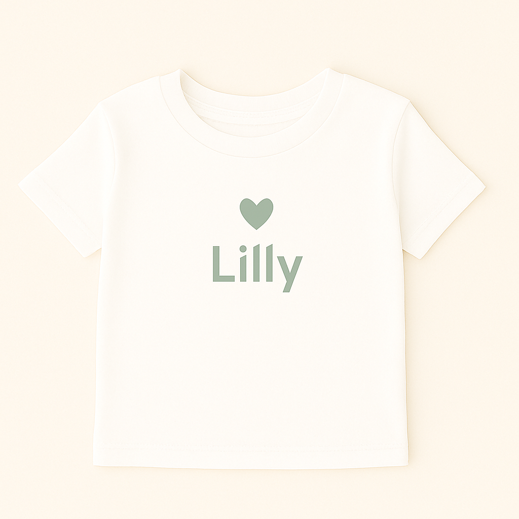 Kinder T-Shirt mit Herzmotiv & Name (100% Baumwolle)