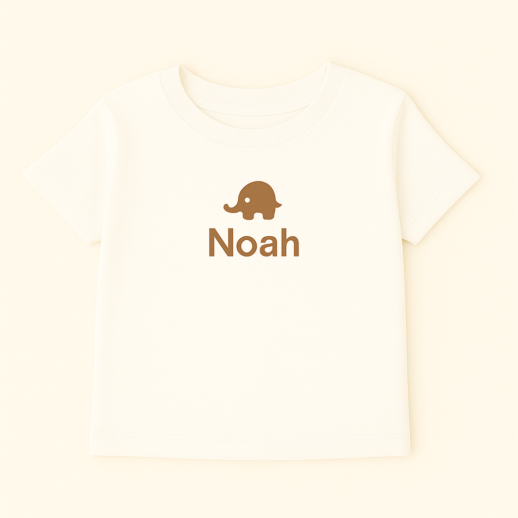 Kinder T-Shirt mit Elefantenmotiv & Name (100% Baumwolle)