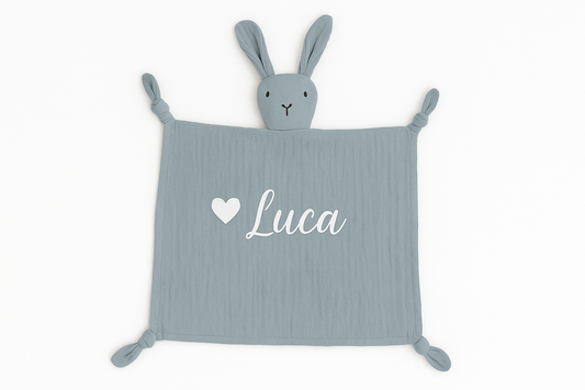 Personalisiertes Schmusetuch mit Häschen-Figur
