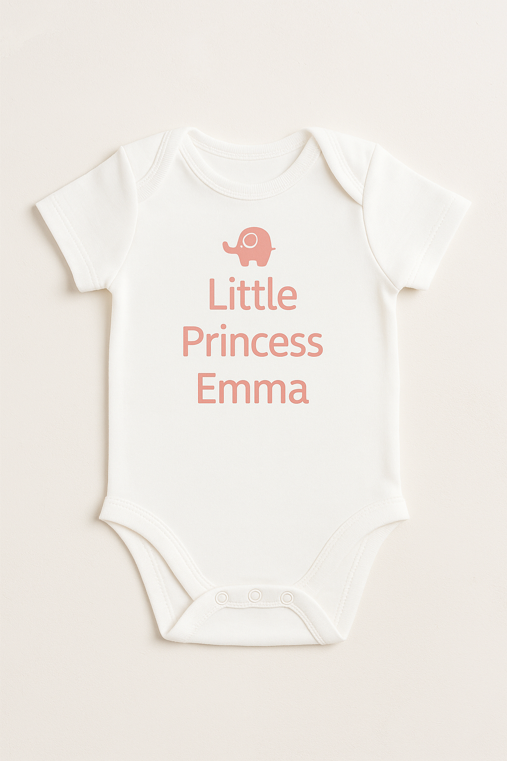 Kurzarm-Babybody mit Elefantenmotiv & Wunschtext (100% Baumwolle)