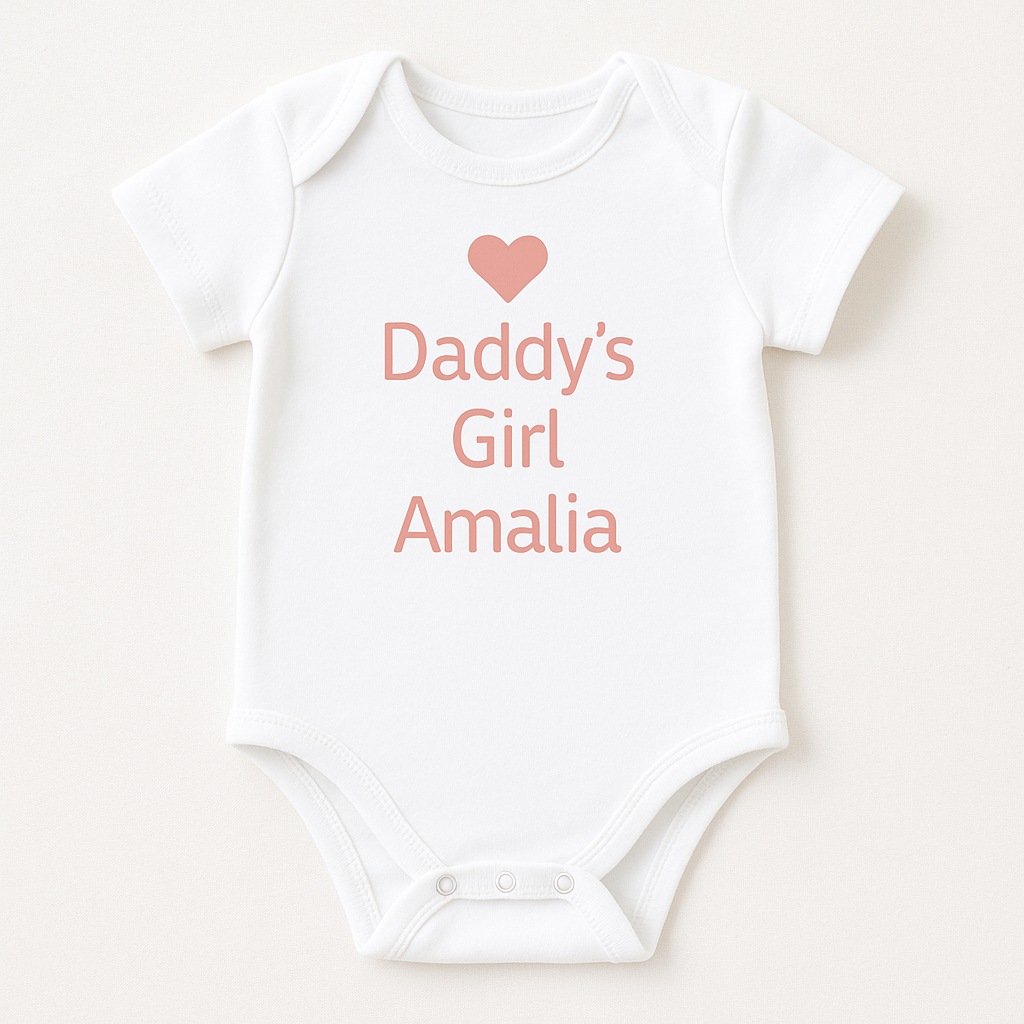 Kurzarm-Babybody mit Herzmotiv & Wunschtext (100% Baumwolle)