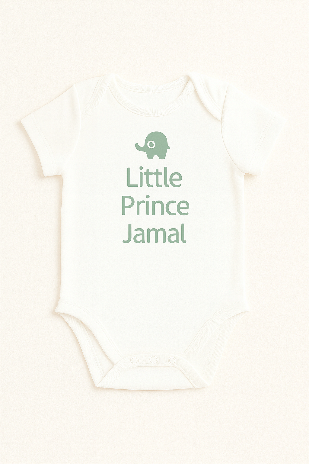 Kurzarm-Babybody mit Elefantenmotiv & Wunschtext (100% Baumwolle)