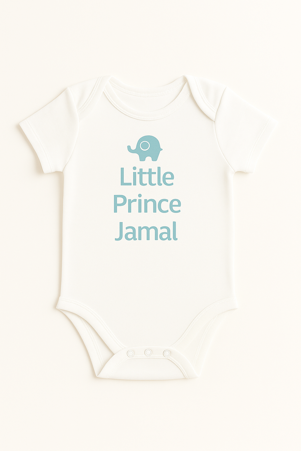 Kurzarm-Babybody mit Elefantenmotiv & Wunschtext (100% Baumwolle)