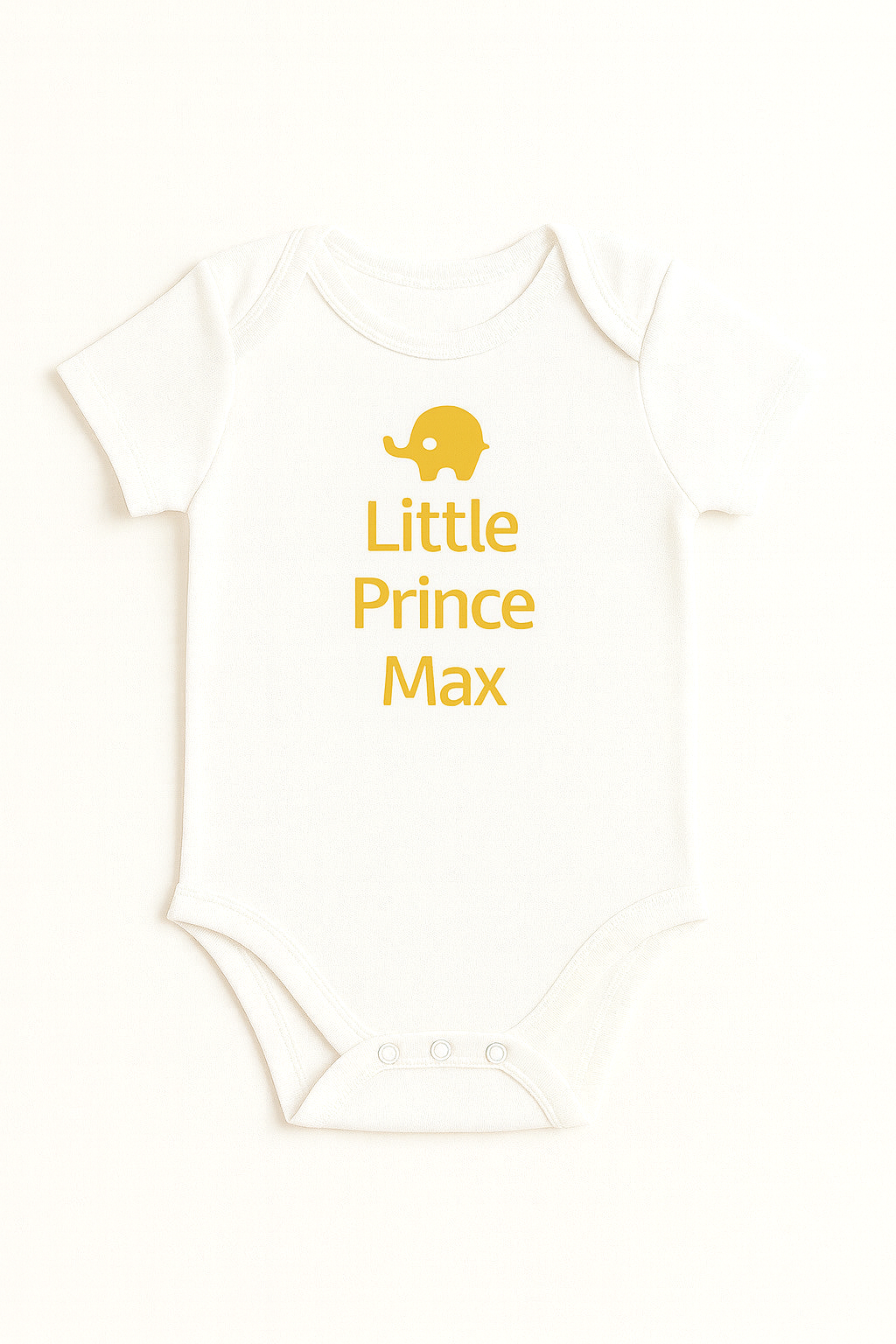 Kurzarm-Babybody mit Elefantenmotiv & Wunschtext (100% Baumwolle)