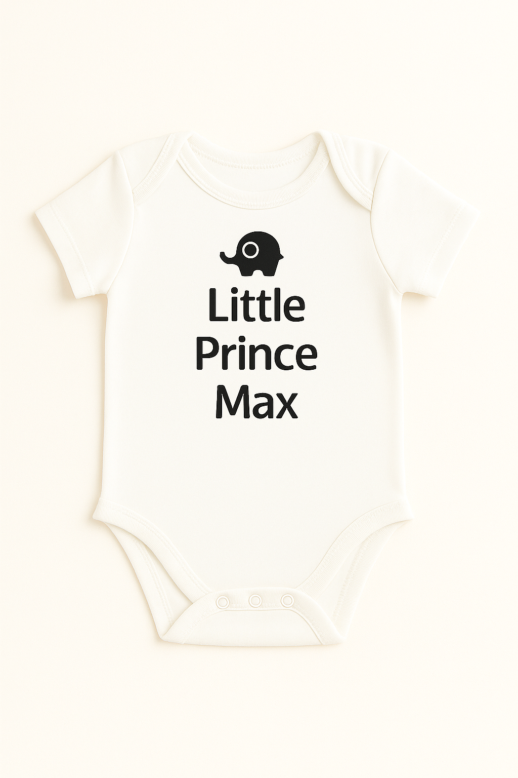 Kurzarm-Babybody mit Elefantenmotiv & Wunschtext (100% Baumwolle)