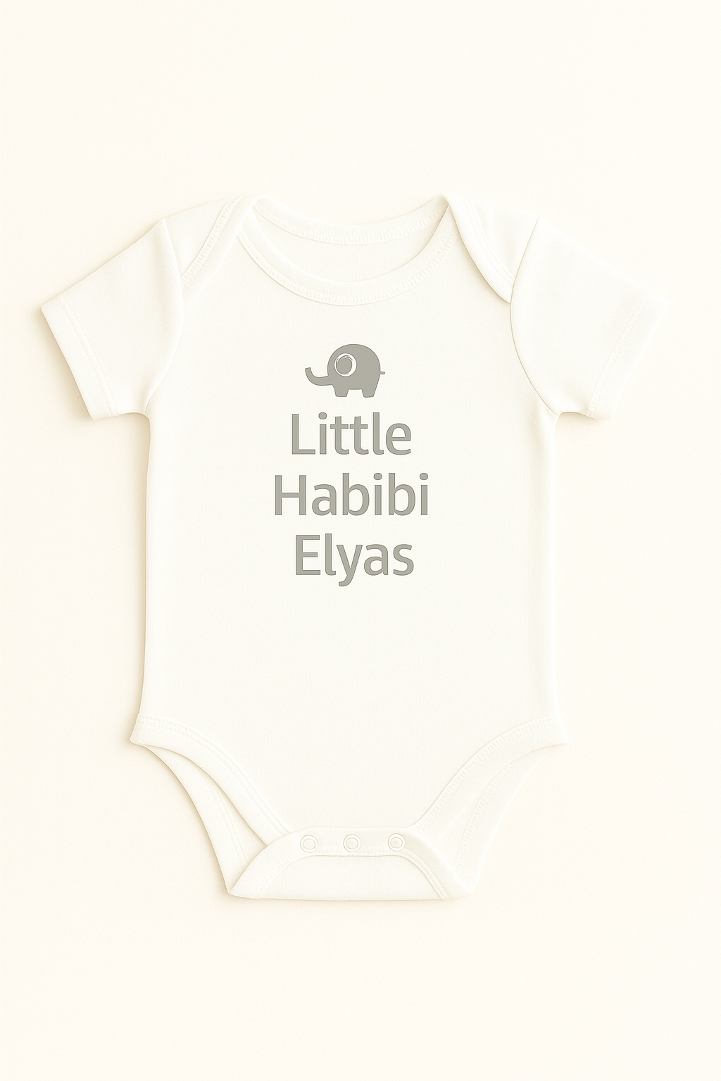 Kurzarm-Babybody mit Elefantenmotiv & Wunschtext (100% Baumwolle)