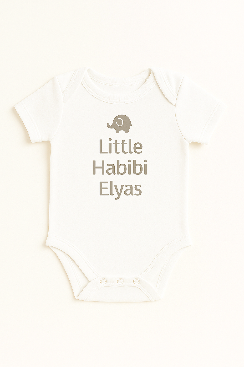 Kurzarm-Babybody mit Elefantenmotiv & Wunschtext (100% Baumwolle)
