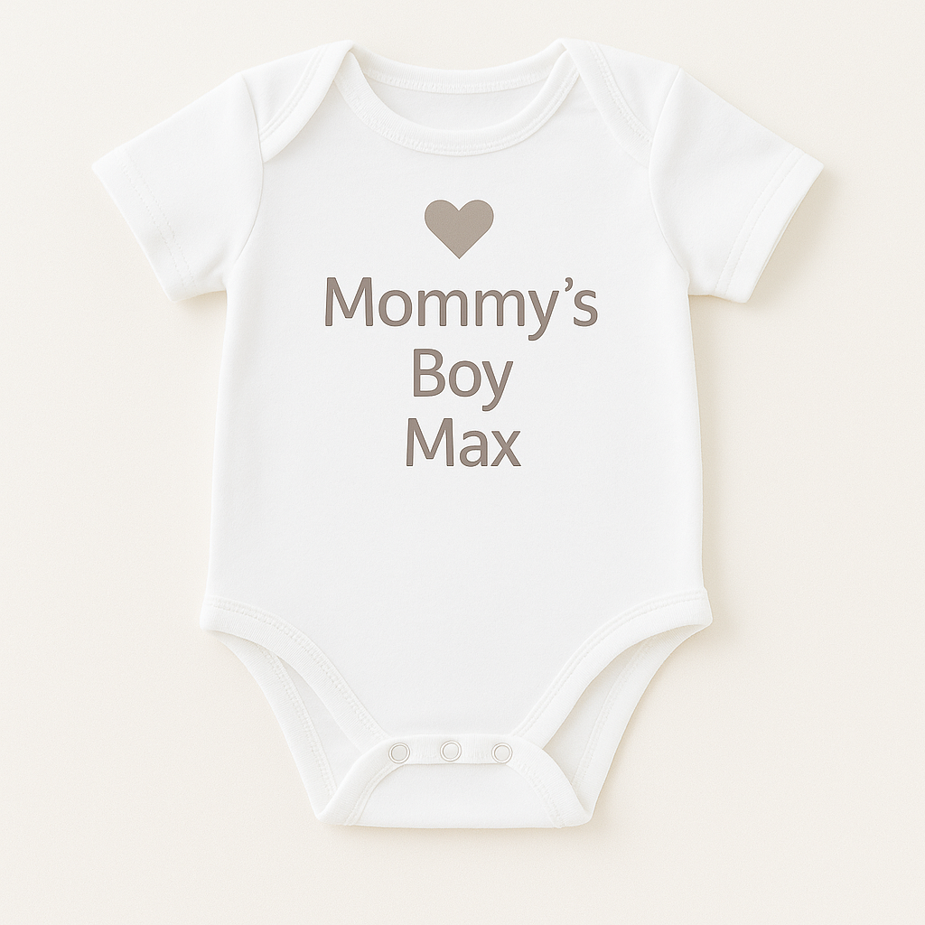 Kurzarm-Babybody mit Herzmotiv & Wunschtext (100% Baumwolle)