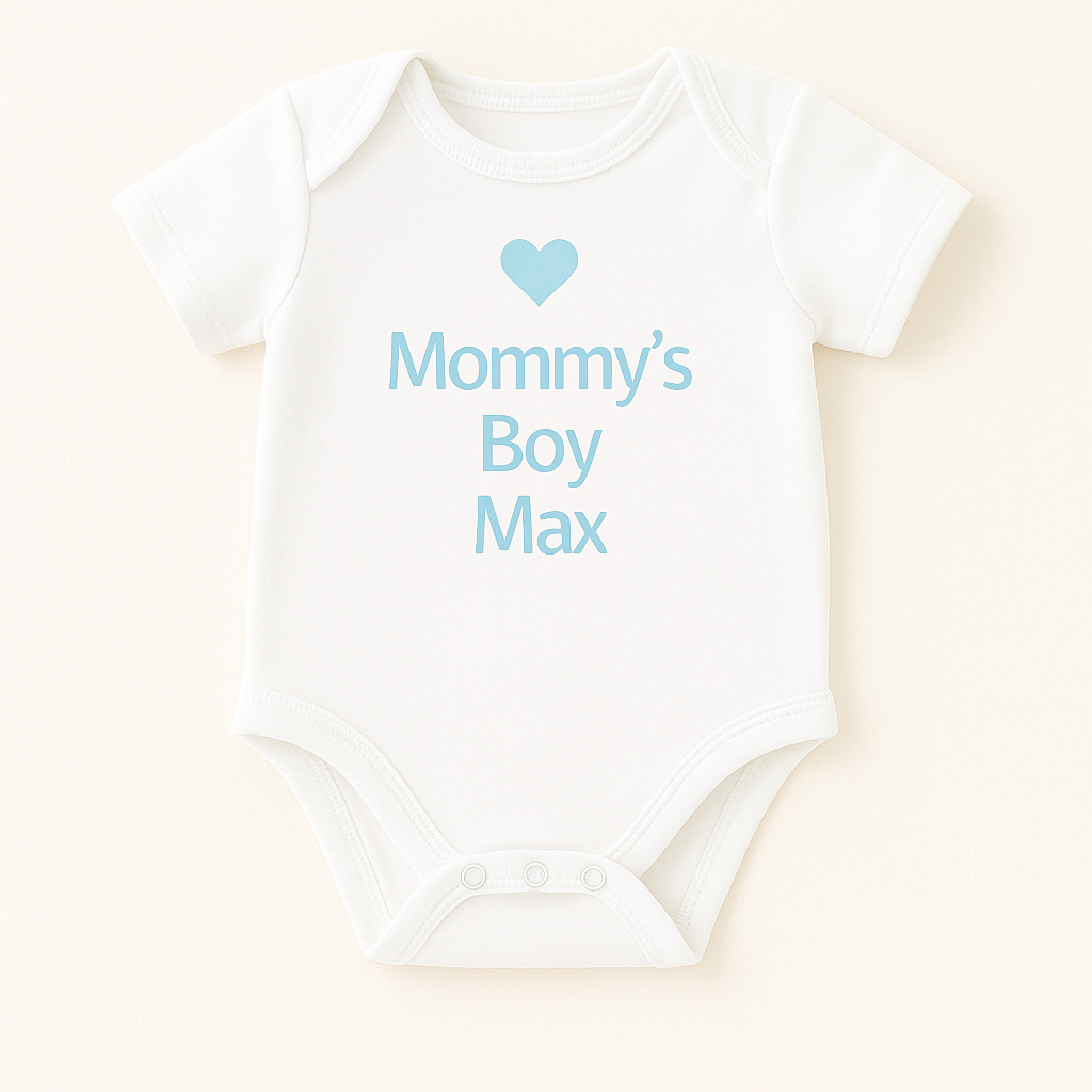 Kurzarm-Babybody mit Herzmotiv & Wunschtext (100% Baumwolle)