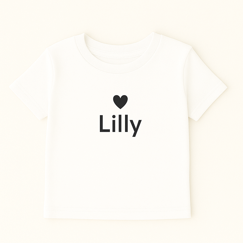 Kinder T-Shirt mit Herzmotiv & Name (100% Baumwolle)