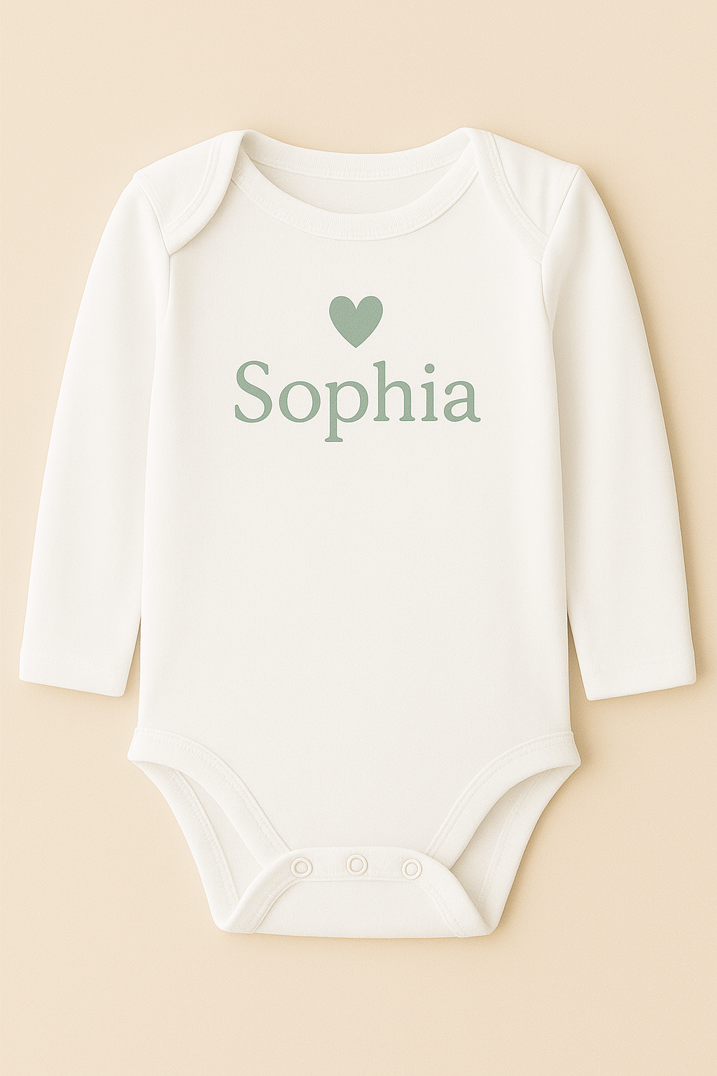 Langarm-Babybody mit Herzmotiv & Name (100% Baumwolle)