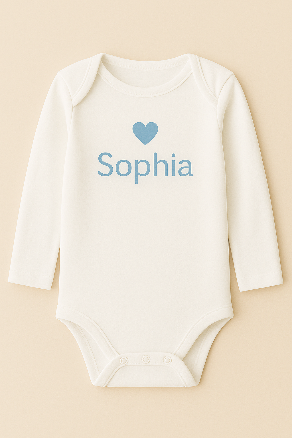 Langarm-Babybody mit Herzmotiv & Name (100% Baumwolle)