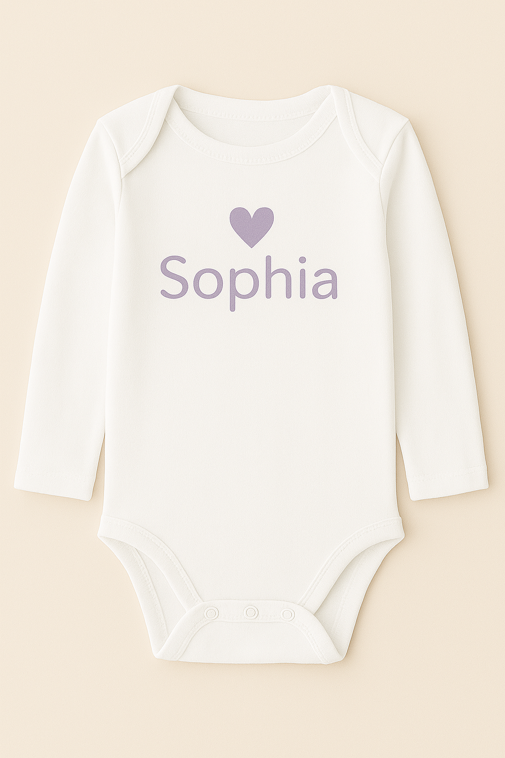 Langarm-Babybody mit Herzmotiv & Name (100% Baumwolle)