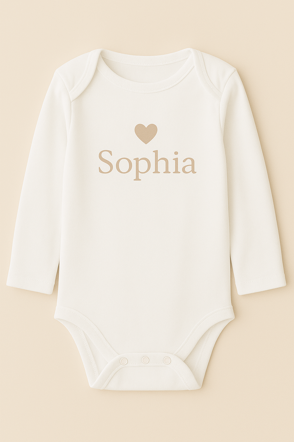 Langarm-Babybody mit Herzmotiv & Name (100% Baumwolle)