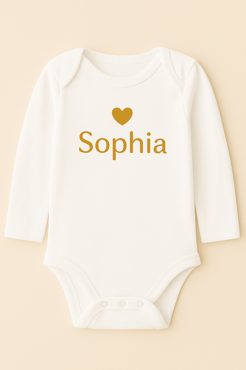 Langarm-Babybody mit Herzmotiv & Name (100% Baumwolle)