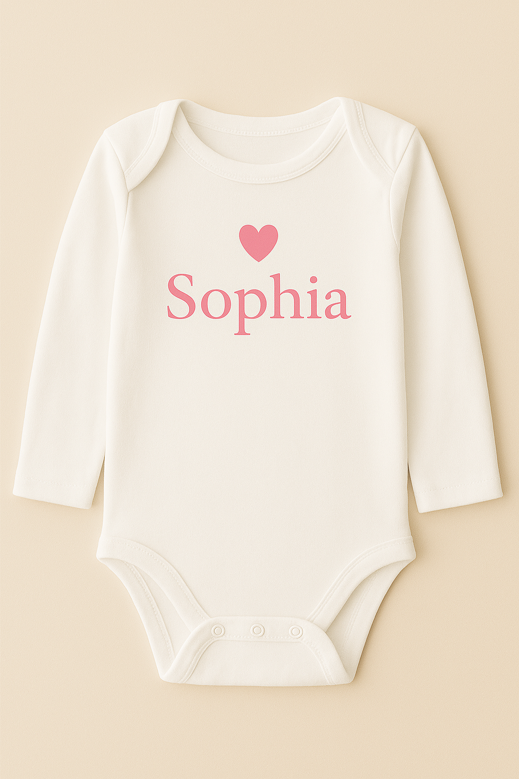 Langarm-Babybody mit Herzmotiv & Name (100% Baumwolle)
