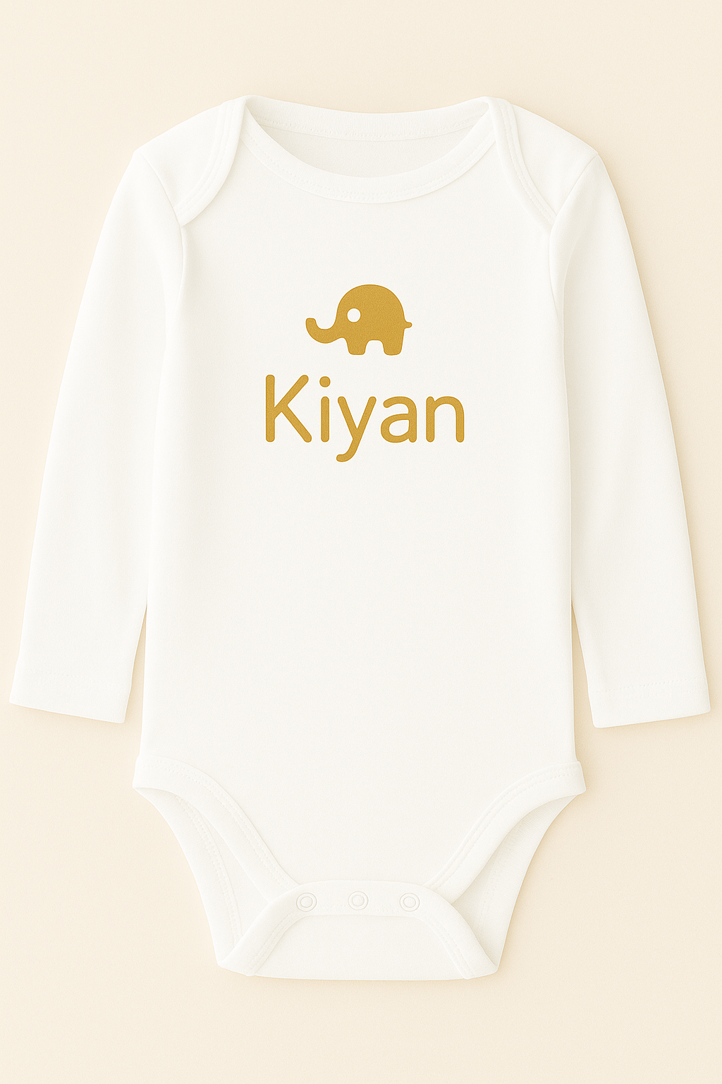 Langarm-Babybody mit Elefantenmotiv & Name (100% Baumwolle)