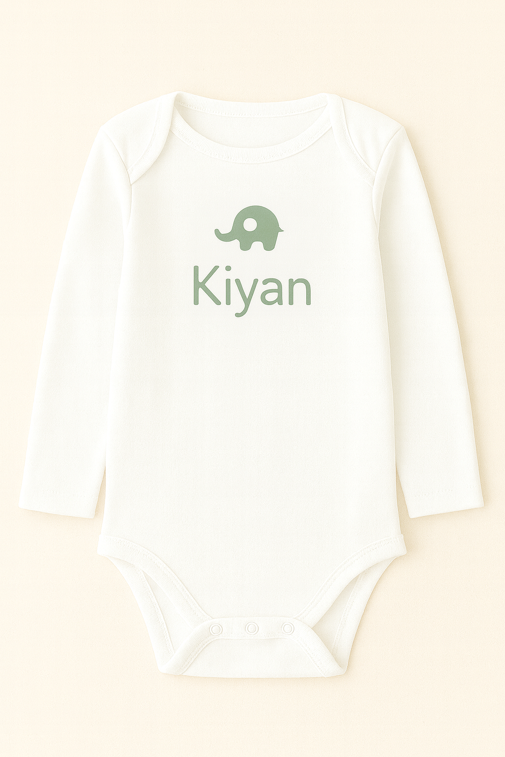 Langarm-Babybody mit Elefantenmotiv & Name (100% Baumwolle)