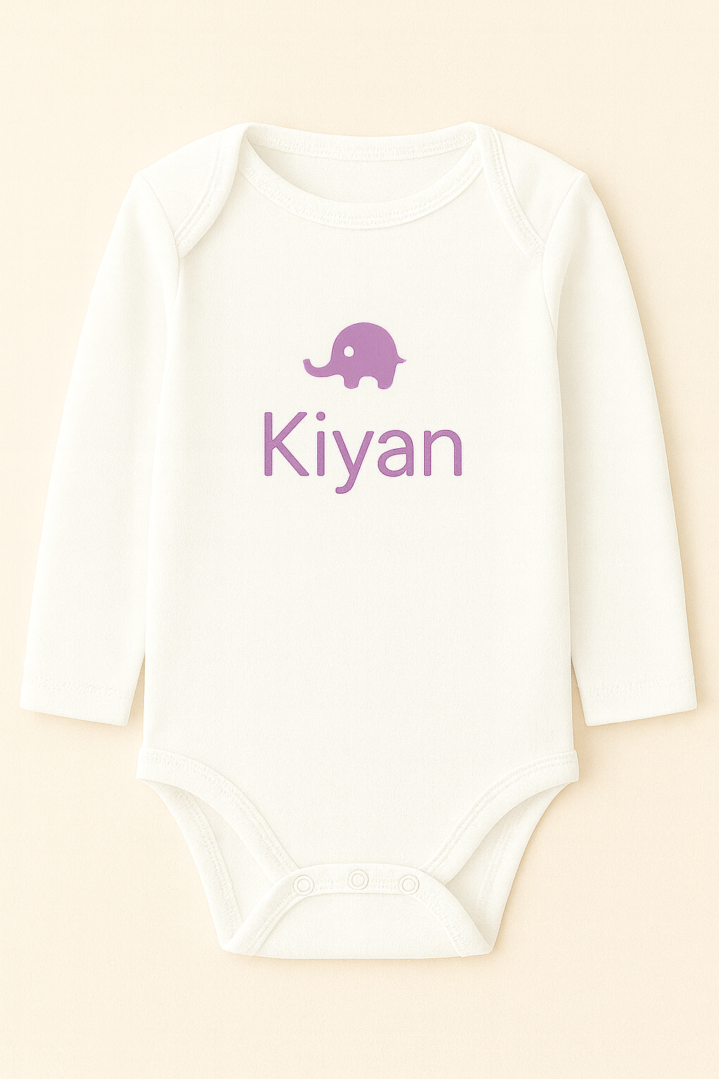Langarm-Babybody mit Elefantenmotiv & Name (100% Baumwolle)