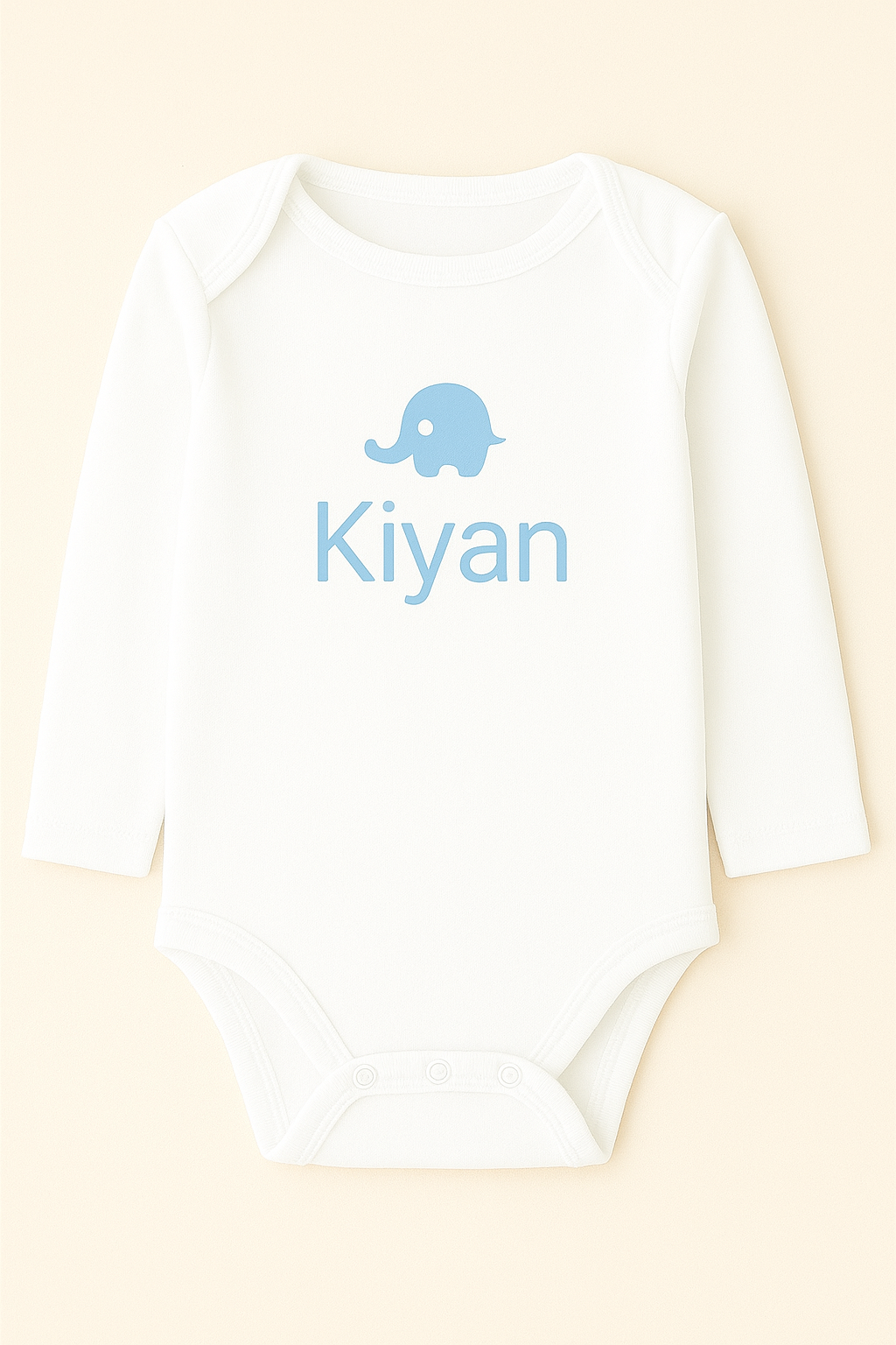 Langarm-Babybody mit Elefantenmotiv & Name (100% Baumwolle)