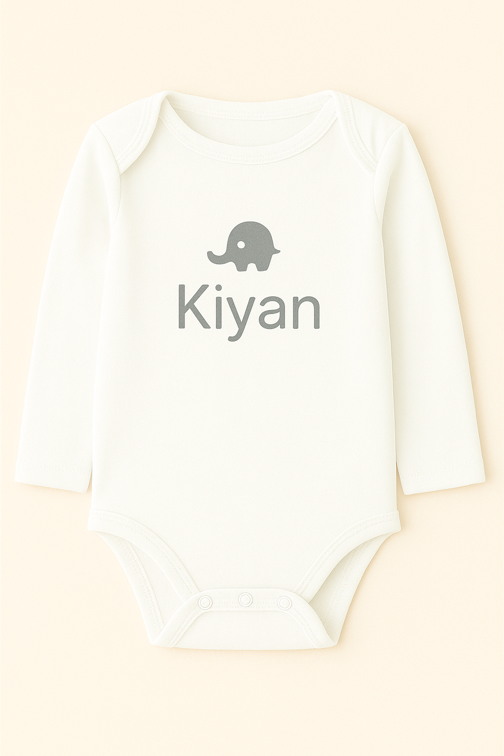 Langarm-Babybody mit Elefantenmotiv & Name (100% Baumwolle)