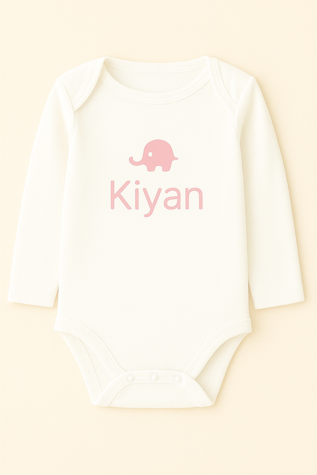 Langarm-Babybody mit Elefantenmotiv & Name (100% Baumwolle)