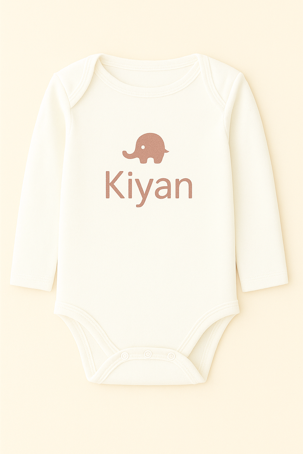 Langarm-Babybody mit Elefantenmotiv & Name (100% Baumwolle)