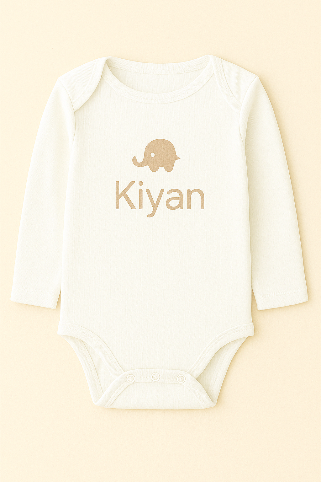 Langarm-Babybody mit Elefantenmotiv & Name (100% Baumwolle)