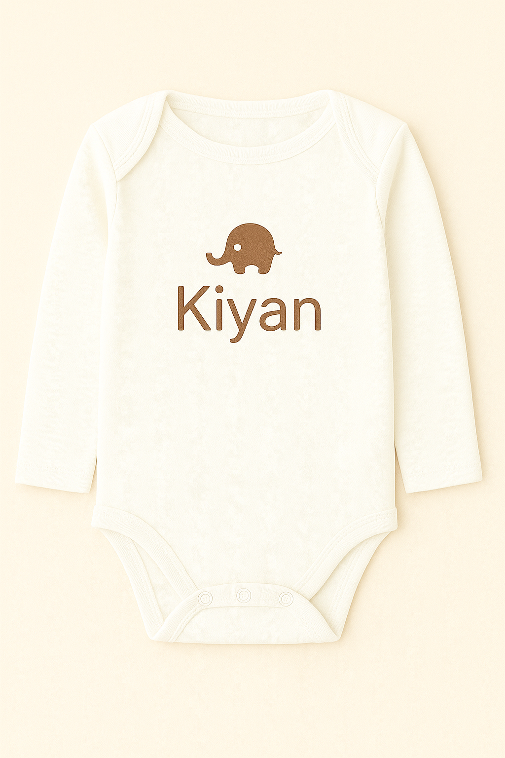 Langarm-Babybody mit Elefantenmotiv & Name (100% Baumwolle)
