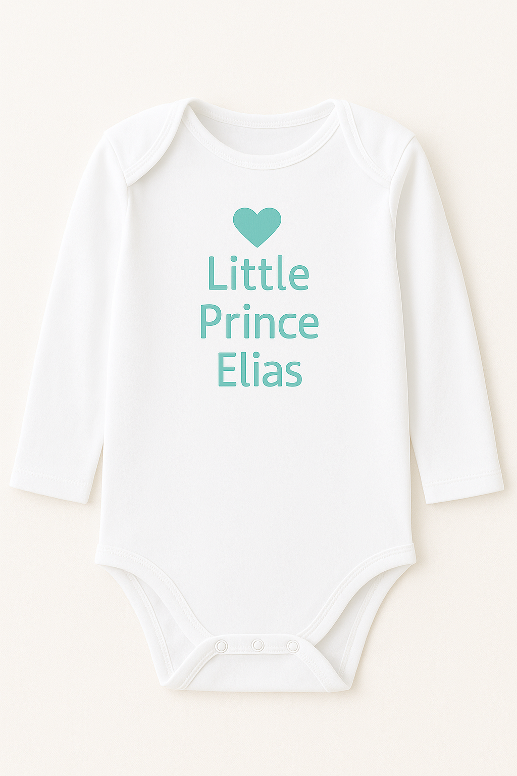 Langarm-Babybody mit Herzmotiv & Wunschtext (100% Baumwolle)
