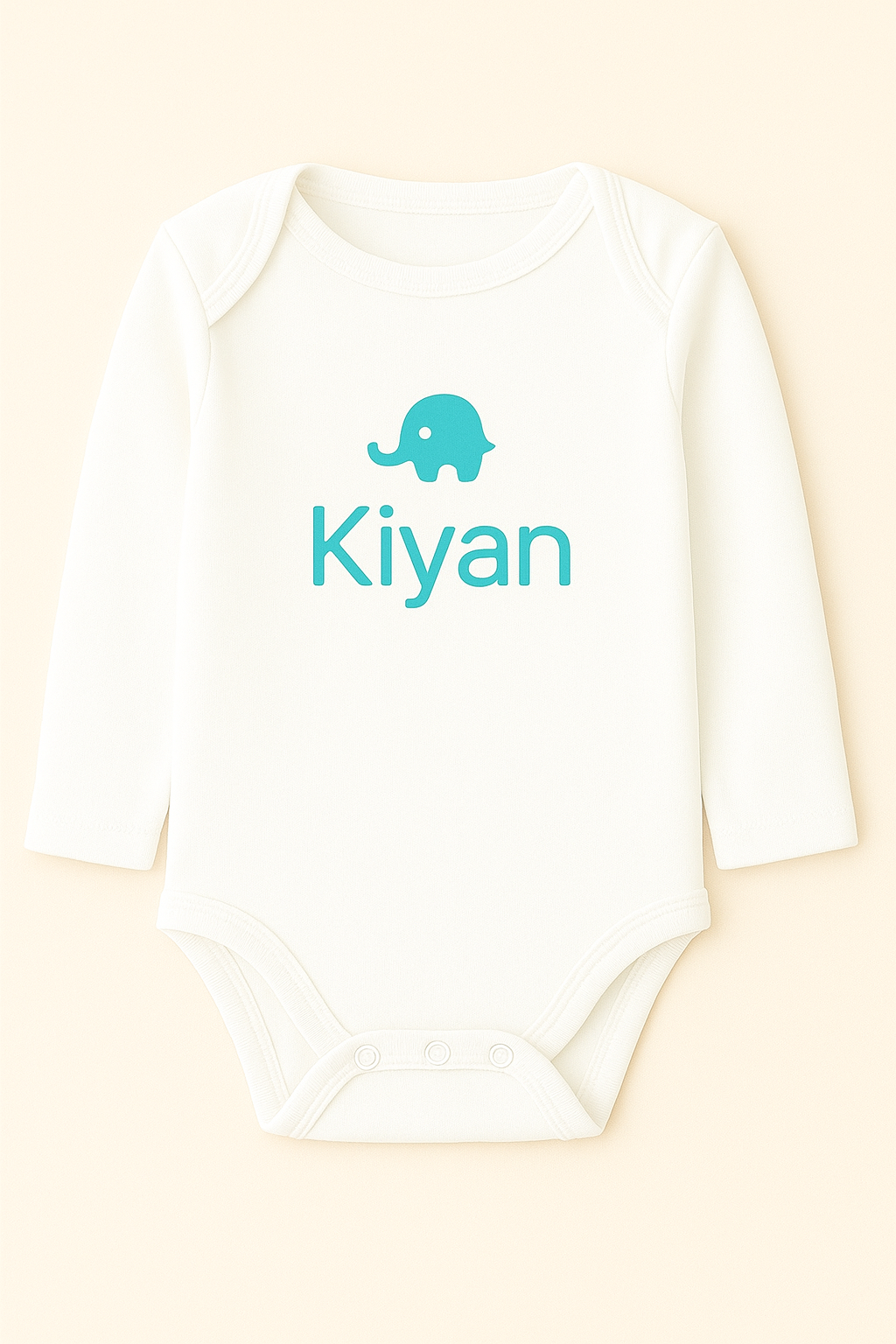 Langarm-Babybody mit Elefantenmotiv & Name (100% Baumwolle)