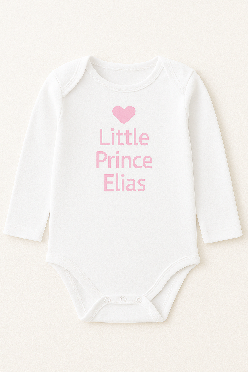 Langarm-Babybody mit Herzmotiv & Wunschtext (100% Baumwolle)