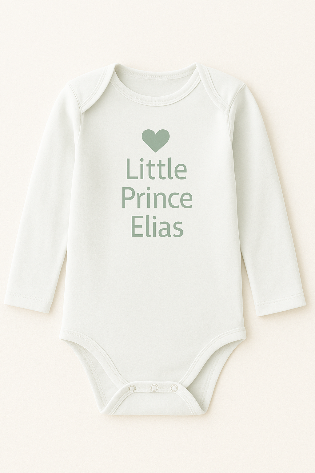 Langarm-Babybody mit Herzmotiv & Wunschtext (100% Baumwolle)