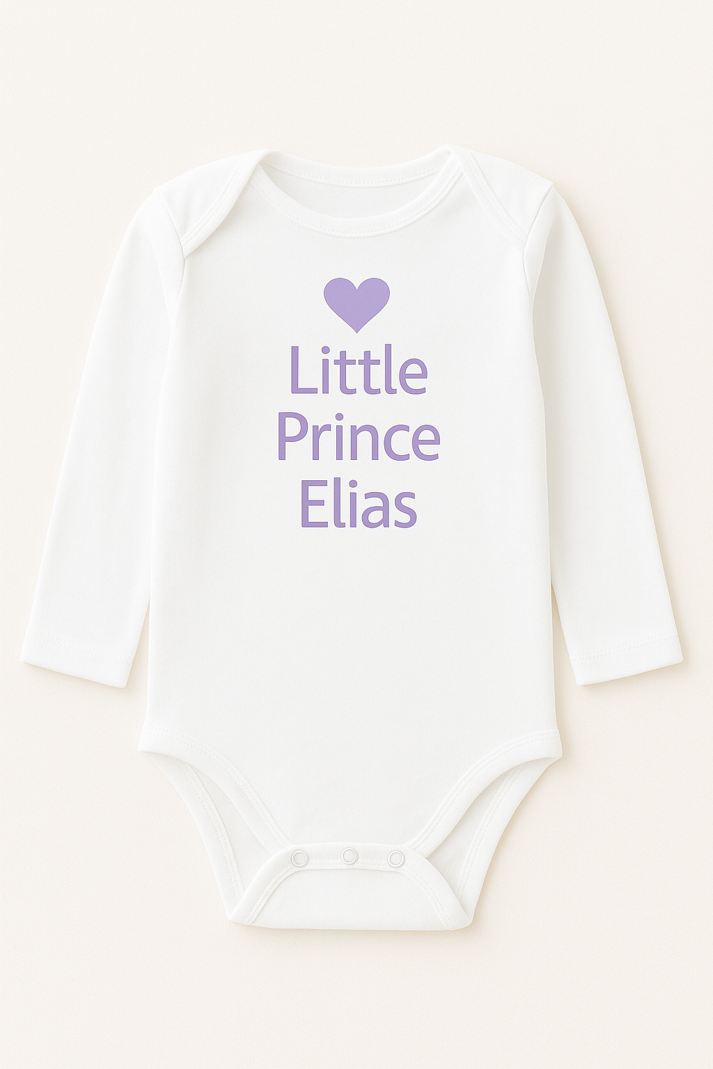 Langarm-Babybody mit Herzmotiv & Wunschtext (100% Baumwolle)