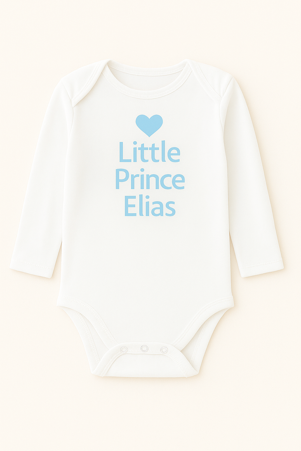 Langarm-Babybody mit Herzmotiv & Wunschtext (100% Baumwolle)