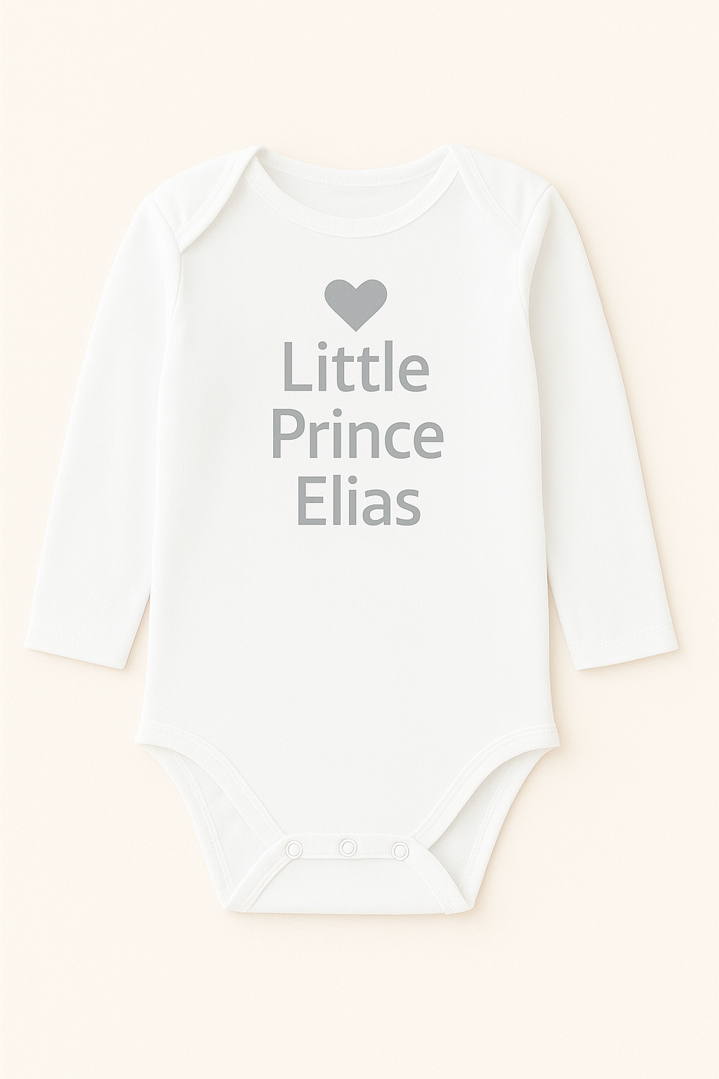 Langarm-Babybody mit Herzmotiv & Wunschtext (100% Baumwolle)